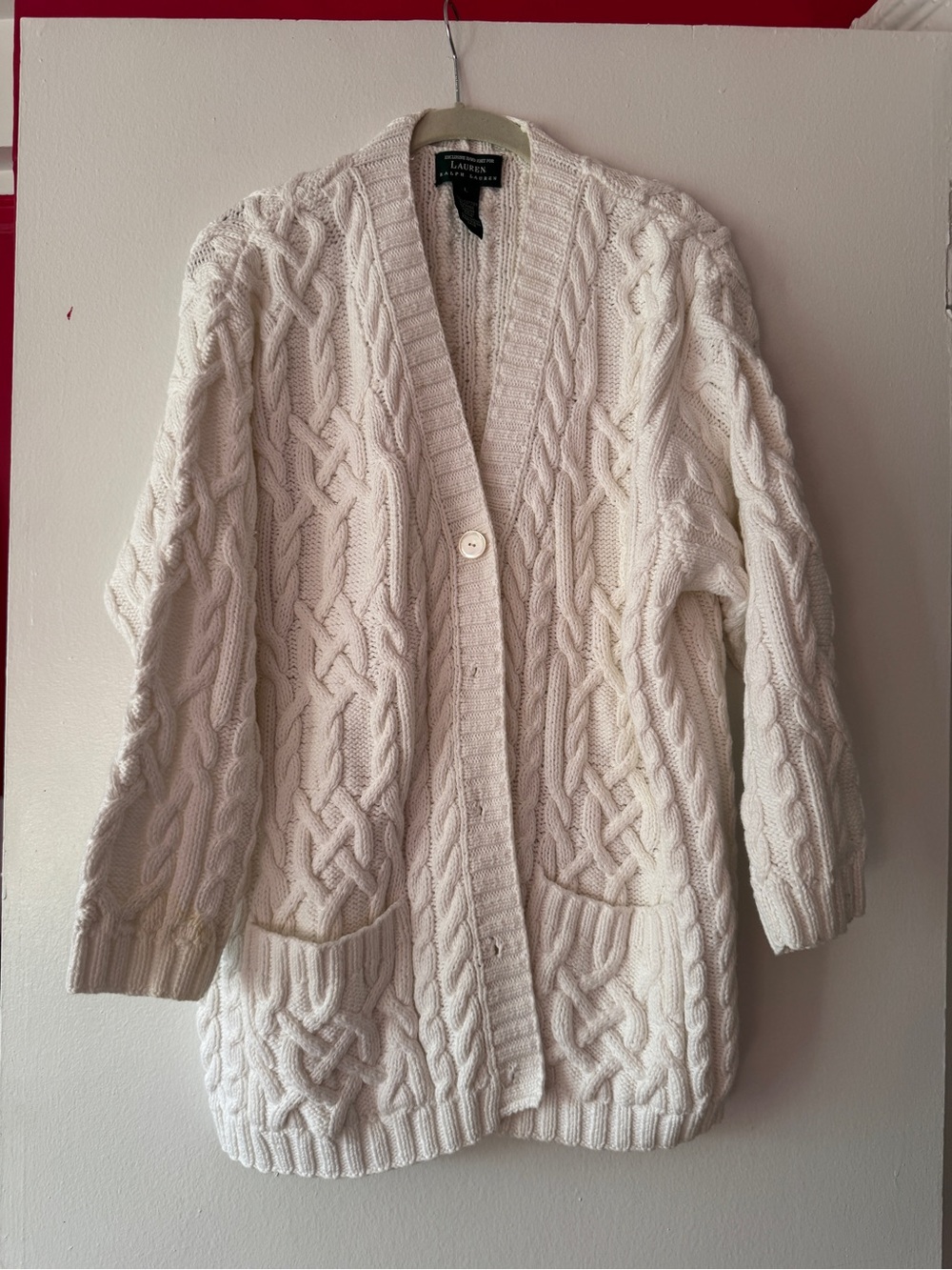 Lauren Ralph Lauren Ivory Cable Knit Button-Front Cardigan